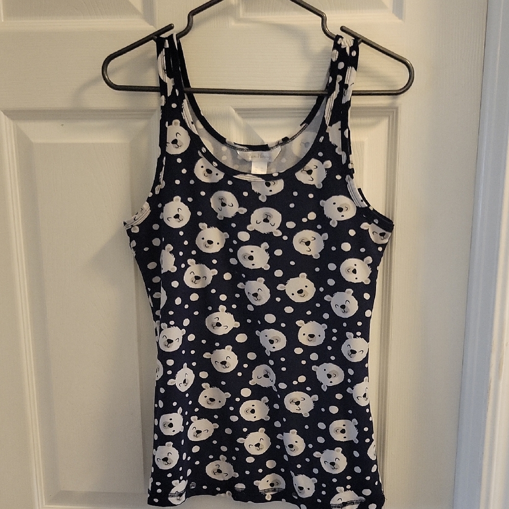 Urban Heritage Navy and White Bear Print Tank Top